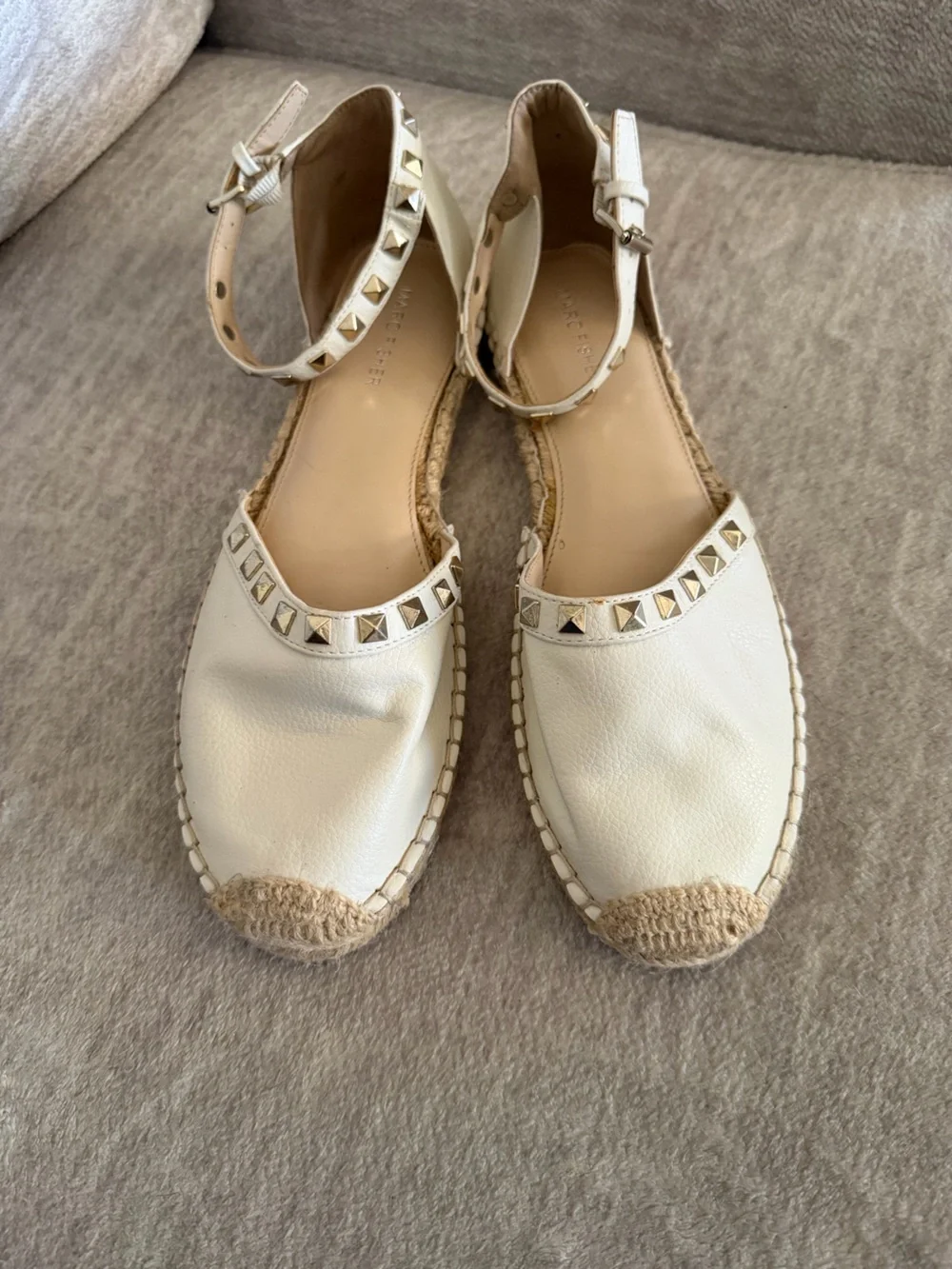 Marc Fisher White Studded Ankle Strap Graze 2 Style Espadrille Flats Size 10